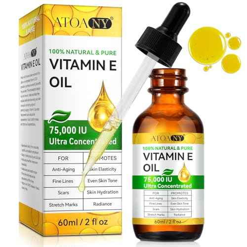 100% Pure Vitamin E Oil 75,000 IU - for Fading Scars, Stretch Marks & Anti-Aging - Deep Moisturizer for Face, Neck & Body - Hexane-Free, Natural, Vegan, Non-GMO (2 fl oz)