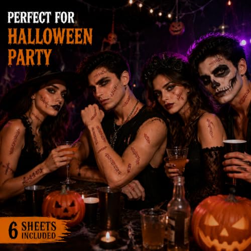Zombie Scar Tattoos - 6 Pack Realistic Halloween Face Scars