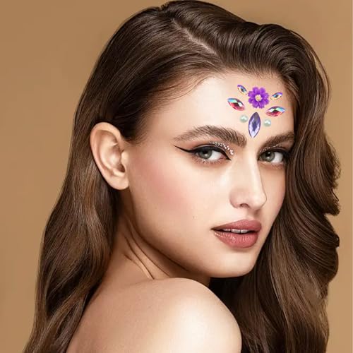 12Pcs Face Gems Stickers, Face Jewels with Diamond, Rhinestones Pearl Spring Flowers Forehead Sticker for Women Girls Decoration Festival Party Self-Adhesive DIY Body Art Decals