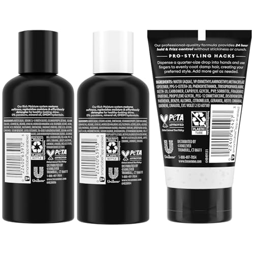 TRESemm? Travel Shampoo, Conditioner & Hair Gel ? Rich Moisture Hair Products + Alcohol-Free Styling Gel, 24H Frizz Control (3 Piece Set)
