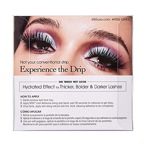 KISS Lash Drip False Eyelashes, Spiky X Boosted Volume, Unique Wet Look Hydrated Effect, Multi-Length Rewearable Fake Eyelashes, Wispy Crisscross Lash Pattern, Style ¡®Drenched¡¯, 1 Pair (Pack of 2)