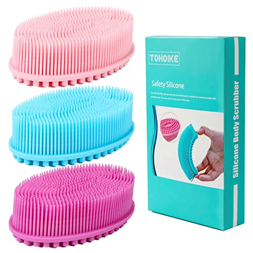 Silicone Body Scrubber Set of 3 - Soft Exfoliating Loofah for Sensitive Skin