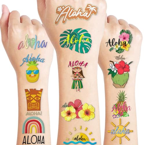 100 PCS Hawaiian Tropical Temporary Tattoos - 10 Sheets