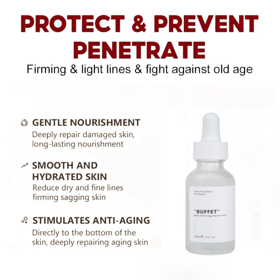 Peptides Serum For Face "Buffet" + Copper Peptides ， Reduce Skin wrinkles, Improve Skin Anti-aging,Moisturizing Peptide Serum, For Reduces Wrinkles And Fine Lines (1, 1PC)