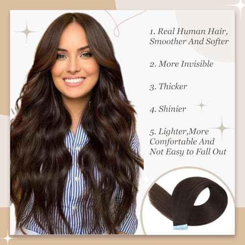Tape in Hair Extensions Human Hair, Hair Extensions 20 Inch 20pcs Remy Straight Human Hair Tape in Extensions Skin Weft Tape Extensions Human Hair