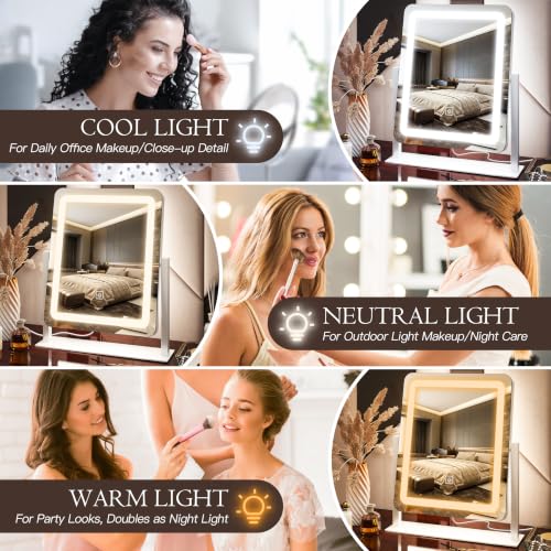 VEIOBFSA 15x13 Inch Lighted Makeup Mirror with USB Power, 10x Magnification