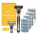 Amazon Basics 5‑Blade MotionSphere Men's Razor with Lubrication & Trimmer — 1 Handle + 16 Cartridges