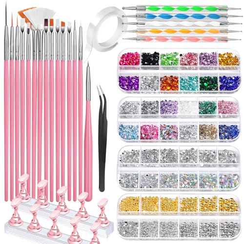 FANDAMEI Nail Art Tools, Acrylic Nail Brush, Nail Stand, Nail Gems And Rhinestones, Nail Holder For Painting Nails, 15 PCS Nail Art Brushes, Nail Dotting Tool, Nail Tools, Nail Design Tools