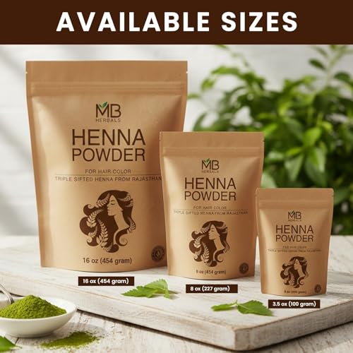 MB Herbals 100% Pure Henna Powder 8 oz - Natural Orange-Red Hair Color