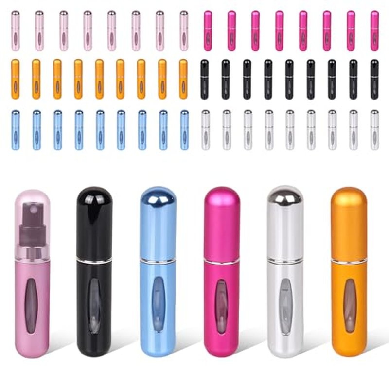60PCS 5ml Refillable Perfume Atomizer Bottles Bulk, Empty Plastic Mini Travel Size Spray Bottle Set, Fine Mist Fragrance Sprayer for Cruise, Purse Handbag, Travel Accessories Supplies (5 Mixed Colors)