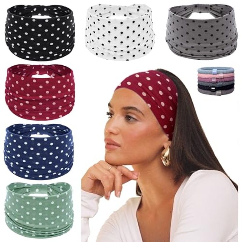 KU Wide Headbands for Women - 6 Pack Soft Elastic Sports & Yoga