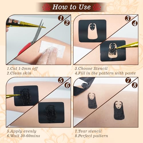 Brown Temporary Tattoo Stencils Kit - 4 Pcs Brown Tattoo Cones with 1Pcs Outline Pen |Tattoo Stencils Kit Includes Reusable Stencil Designs | DIY Body Art for Kids & Adults Party Gifts