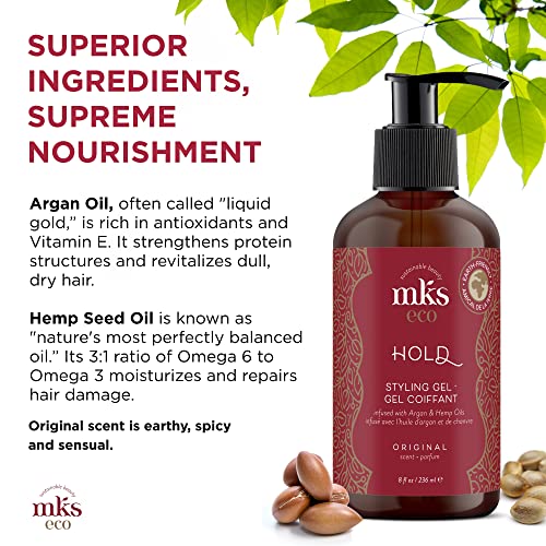 MKS eco Hold, Original Scent - 8 oz - Styling Gel - Medium, Flexible Hold - With Moroccan Argan Oil, Hemp Seed Oil - Vegan & Cruelty Free - Safe for Color-Treated Hair