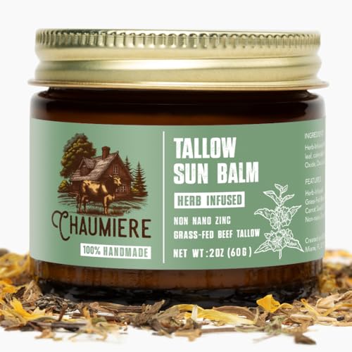 Natural Tallow Sunscreen SPF 50 ? Herb-Infused Balm with Non-Nano Zinc, Carrot Seed Oil & Grass-Fed Tallow ? Face Moisturizer, Eye-Safe, Reef Safe, Organic Ingredients, Made in USA ? 2.5oz