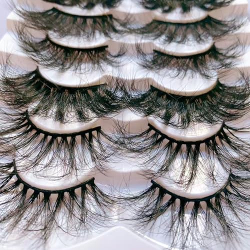25mm False Eyelashes, Dramatic 8D Faux Mink Lashes Volume,7 styles Mixed Soft Wispy Fluffy Long Lashes for Halloween Cosplay