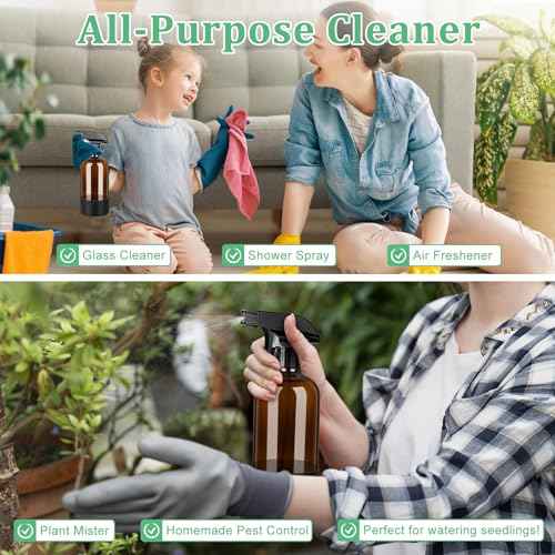 Amber Glass Spray Bottles 3 Pack, 17 oz/500 ml Glass Spray Bottles for Cleaning, Plants, Essential Oils, Hair Care, Refillable Empty Spray Bottle with Adjustable Nozzle for Squirt and Mist