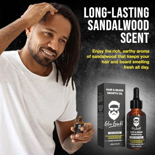 Sandalwood Rosemary Natural Beard Oil for Men, 2-In-1 Beard Softener with Biotin, Jojoba Oil, Almond Oil Castor Oil With 11 Natural Beard Oils, for Scalp, Hair & Beard -1oz.
