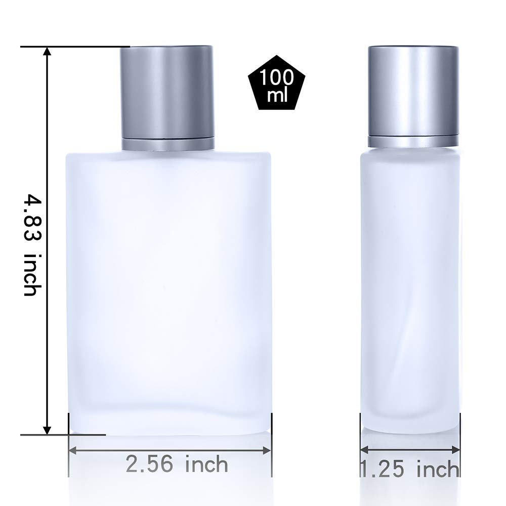 2 Pack 100ml/3.38 Oz Empty Frosted Glass Spray Bottle Perfume Atomizer, Refillable Fine Mist Spray Empty Perfume Bottles with 4 Free kinds of perfume dispenser (2 Pack 100ml/3.38 Oz Frosted Bottles)