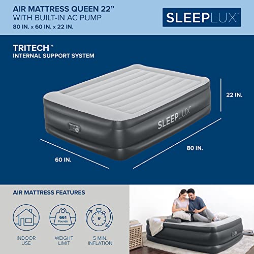 SLEEPLUX Durable Inflatable Air Mattress with Built-in Pump, Pillow and USB Charger, 15" Tall Twin