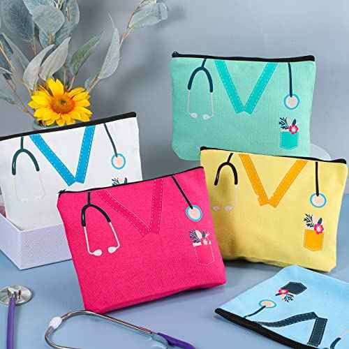 Sabary 20 Pcs Nurse Makeup Canvas Bags Bulk Nurse Appreciation Gifts Nursing Thank You Cosmetic Bag with Zipper Travel Work Accessories Pouch for Rad Tech Week Radiology Party Favors Christmas Gifts