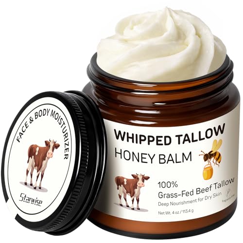 Grass-Fed Beef Tallow Balm with Honey & Jojoba Oil, 4 Oz