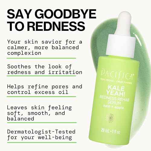Pacifica Kale Yeah! Redness Rehab Serum ? Niacinamide & Super Greens Face Serum to Calm Redness, Minimize Pores & Oil, Soothing Anti-Redness for Oily/Combination Skin Vegan Dermatologist Tested