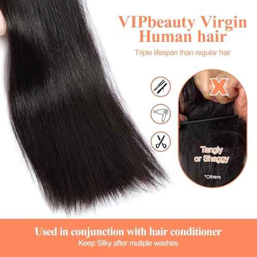 VIPbeauty Raw Straight Human Hair Bundles One Straight Bundles 14A Unprocessed Raw Bundles Human Hair Extension Real Human Hair Natural Color Double Weft Extensions Bundle 30 Inch