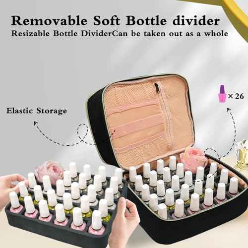 Nail Polish Organizer Bag, Double-Layer Nail Supplies Organizer Holds 30 Bottles & Nail Lamp, Professional Nail Kit Storage Carrying Case (Black)