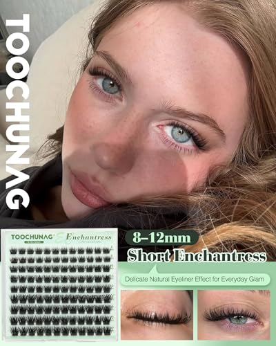 TOOCHUNAG Short Enchantress Eyelash Clusters 8-12mm Wispy Natural C Curl DIY Lashes