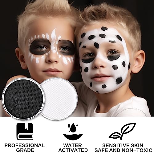 Black & White Face Paint Set with Brushes - Water Based, Non-Toxic