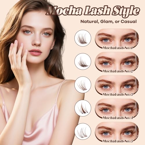 B&Q Brown Lash Clusters Natural Lash Clusters for Light Hair, Reusable MochaLash Cluster Eyelash Extensions Soft Brown False Eyelashes Comfortable Eyelash Clusters Perfect for Occasions£¨MochaLash 02£©