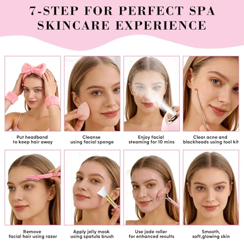 Pjordo Facial Steamer Spa Kit with 17 Skin Care Tools