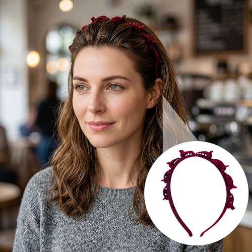 2-Pack Non-Slip Hair Clip Headbands with 8 Clips, Black & Wine Red