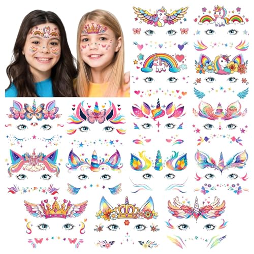 Partywind Temporary Face Tattoos for Kids - 15 Waterproof Sheets
