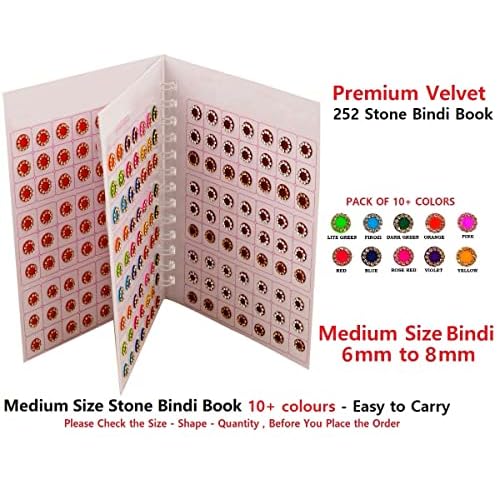 Multicolour Stone Bindi Kumkum Forehead Sticker Bindiya Bindi Booklet for Ladies (Medium Size 252 Stone Bindis Booklet)