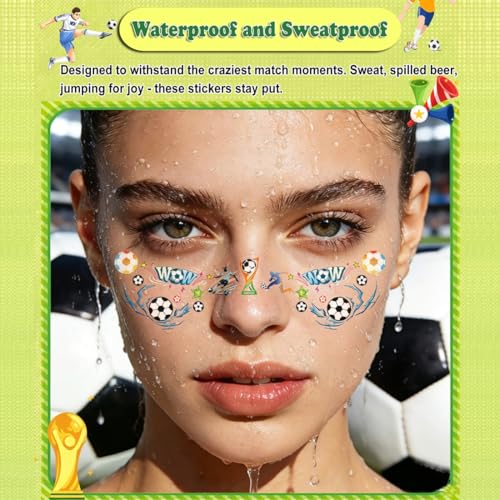 World Cup 2026 Soccer Temporary Face Tattoos, 10 Designs Waterproof
