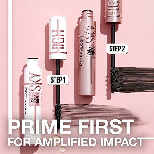 Maybelline Lash Sensational Sky High Washable Mascara + Boosting Lash Primer Makeup Bundle, Includes 1 Mascara in Blackest Black and 1 Eyelash Primer in Soft Black