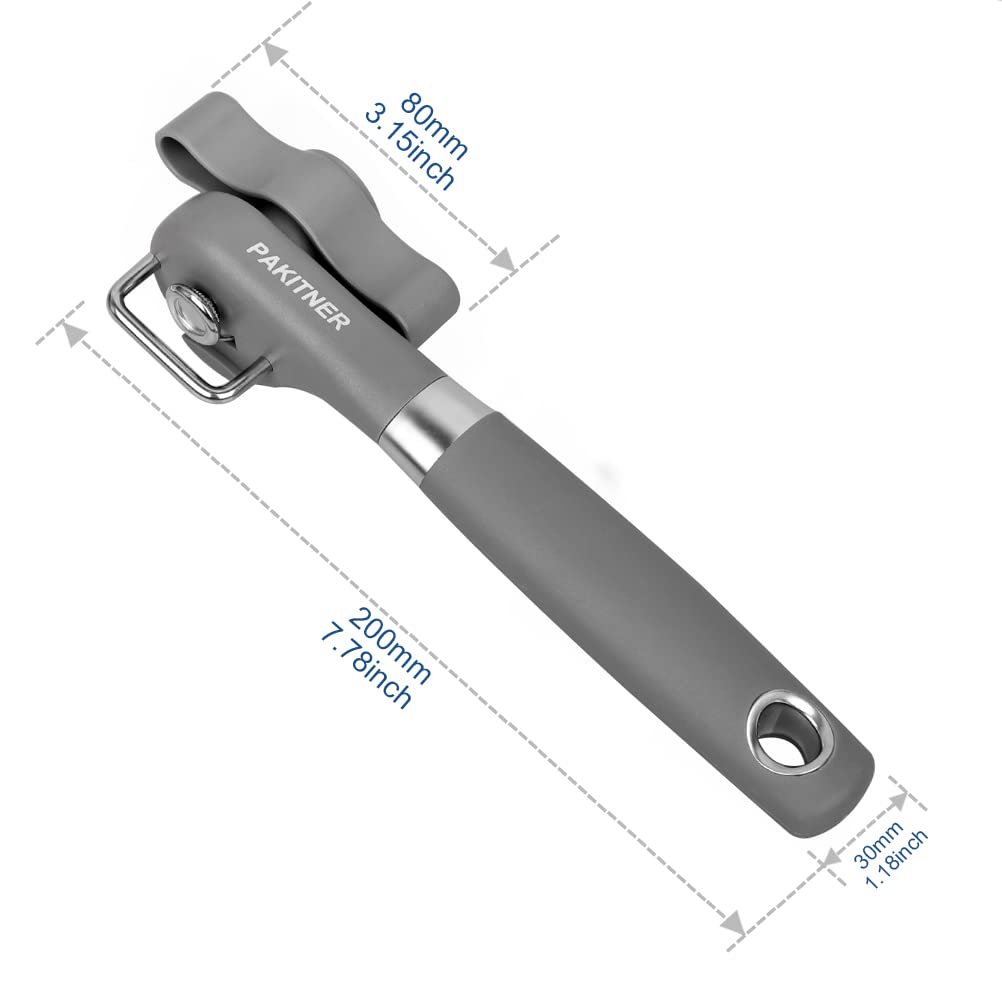 PAKITNER- Cut safe can opener, Manual can opener smooth edge - handheld Side cut can opener with Sharp Blade, Comfortable Grip Handle Food Grade Stainless Steel Cutting Can Opener, Gray