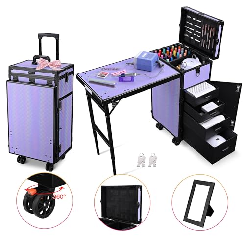 BYOOTIQUE Portable Nail Desk with Storage Drawers & Rolling Wheels