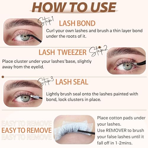 TOOCHUNAG 32B-Mega Volume Wispy Eyelash Clusters C Curl 180pcs DIY Natural & Cat Eye