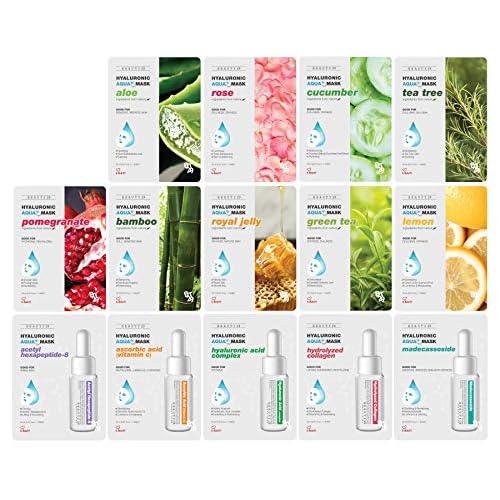 Hyaluronic Aqua Plus Essence Full Face Facial Sheet Mask 14 Sheets Combo - 2 WEEKS SET