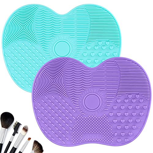 Silicone Makeup Brush Cleaning Mats - 2 Pcs Eco-Friendly Wash Pads in Green & Purple