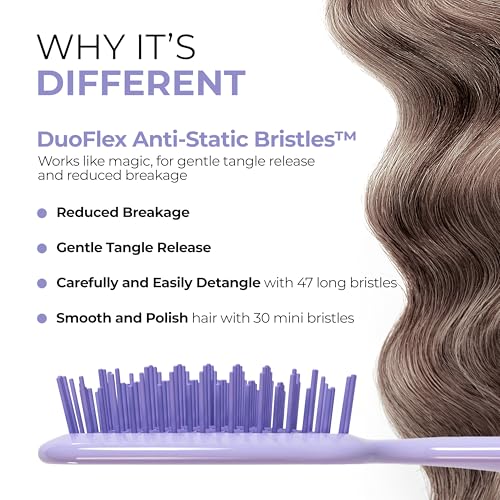 FHI Heat UNbrush Detangling Brush for Pain-Free Brushing on All Wet or Dry Hair Types — Durable DuoFlex Anti-Static Bristles, Lightweight Handle, Vented Hair Brush, Lilac Light Purple