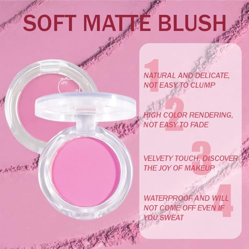 Matte Powder Blush for Cheeks ? Long Lasting Natural Face Blusher Makeup, Lightweight Blendable Cheek Color for Women, Vegan & Cruelty-Free ? #01 Pale Pink
