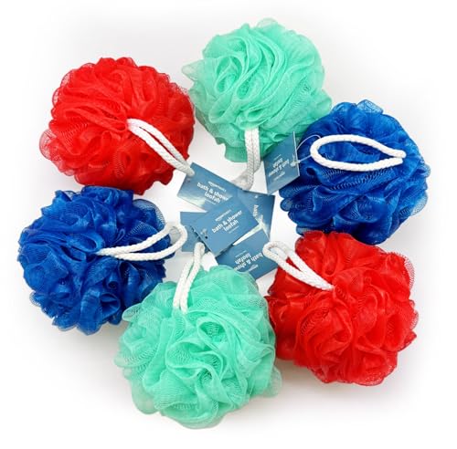 Exfoliating Mesh Bath Loofah Shower Sponge Set - 6 Pack, Multicolor