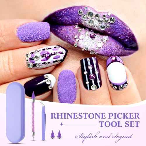 Tatuo Rhinestone Picker Tool Set Wax Pen for Rhinestones Diamond Art Painting Dual Head Dotting Pen with 2 Extra Wax Tips and 1 Nail Art Tweezer for Nail Art DIY Crafts (Purple)