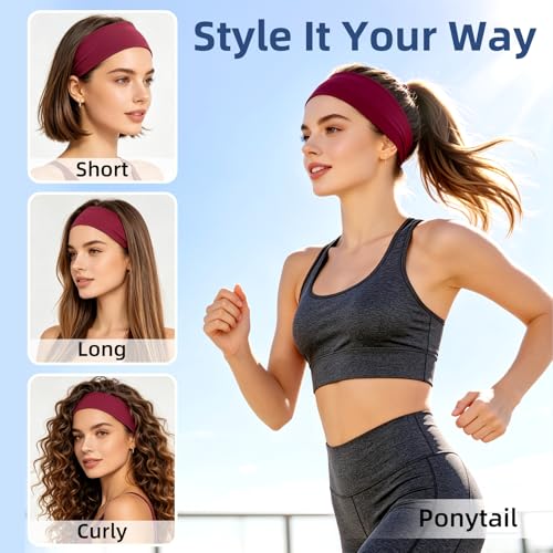 Fishinsea 10 Pack Colorful Elastic Non-Slip Headbands for Women Sports Yoga Workout