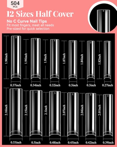 MORGLES 504 Half Cover Nail Tips 12 Sizes with Glue & Tools