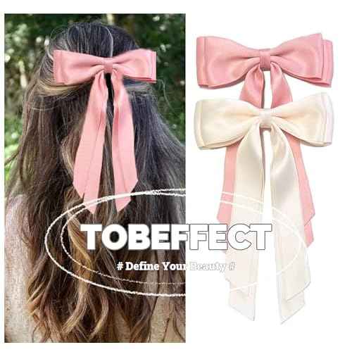 Hair Bows for Women Bow Clips Cute Ribbons Girls Ribbon Bows BowKnot Barrettes Tassel Bow Clips Fashion Hair Accessories for Women, Pink & Beige