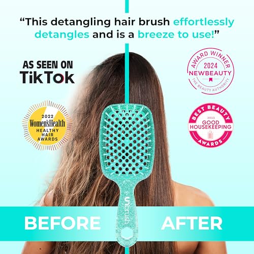 FHI Heat UNbrush Detangling Brush for Pain-Free Brushing on All Wet or Dry Hair Types — Durable DuoFlex Anti-Static Bristles, Lightweight Handle, Vented Hair Brush, Turquoise Green